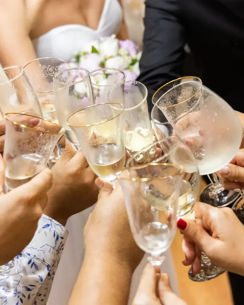 Friends raising their glasses in a toast at a reunion Friends raising their glasses in a toast at a reunion